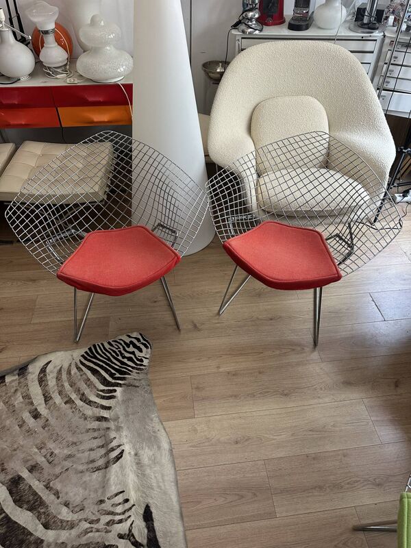 Paire de fauteuils Diamond Harry Bertoïa pour Knoll signés