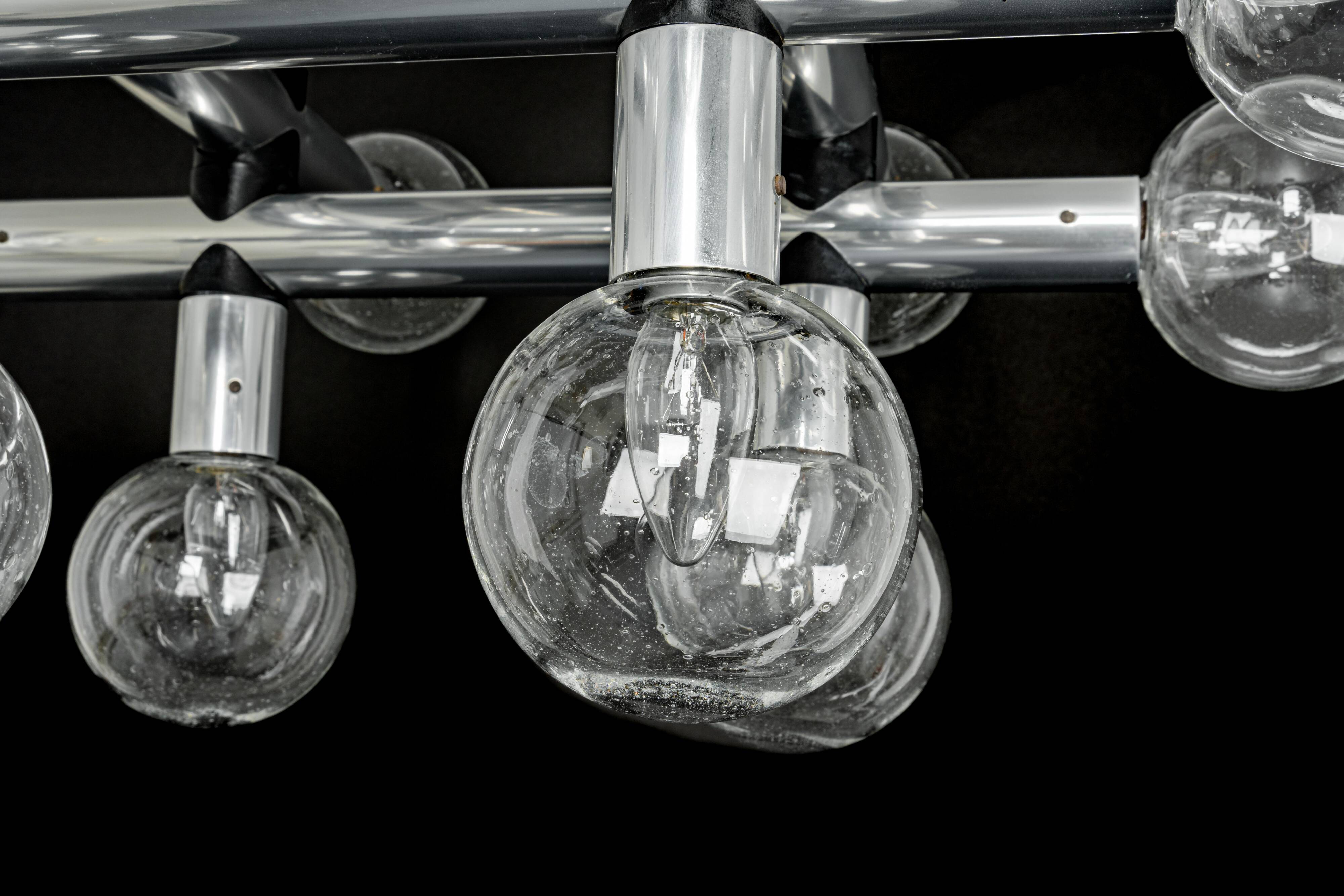 Large Sputnik atomium chrome suspension light by Kalmar, Austria, 1970s.