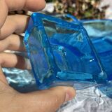 Adorable Vintage Turquoise Blue Glass Square Ashtrays and Trays