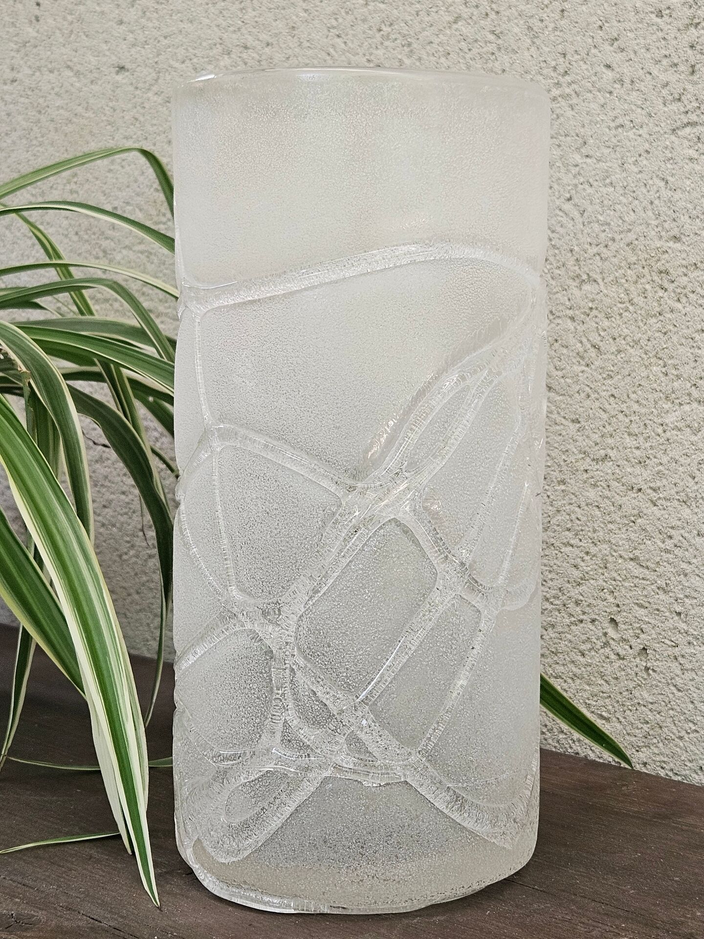 Vintage ice effect blown glass vase