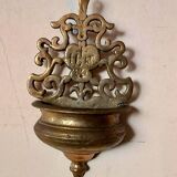 19th century antique holy water font brass bronze IHS