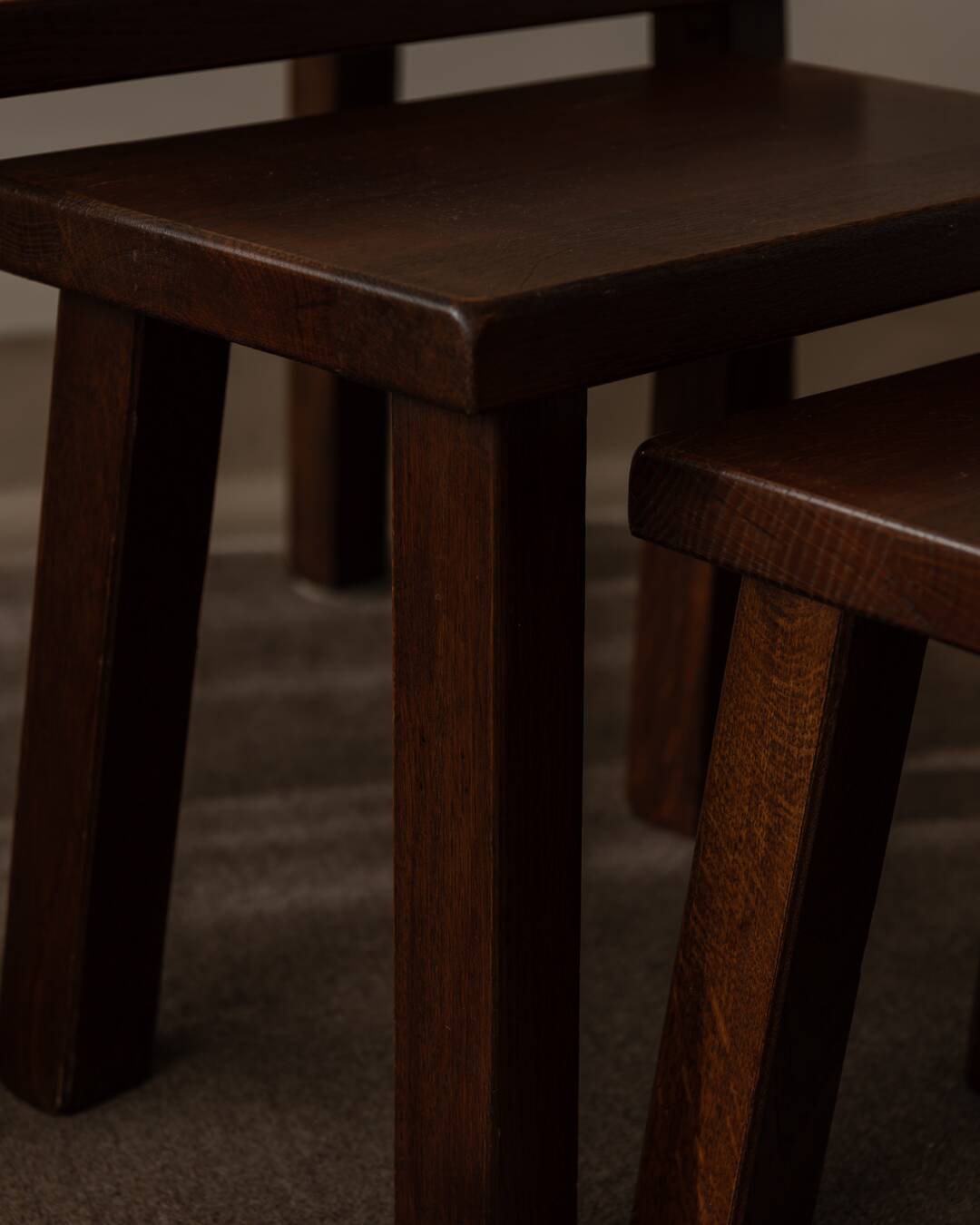 Vintage Brutalist Solid Oak Nesting Tables (Set of 3) – Dutch, 1970s