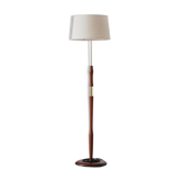 Lampadaire vintage scandinave en bois et laiton doré — Abat-jour beige
