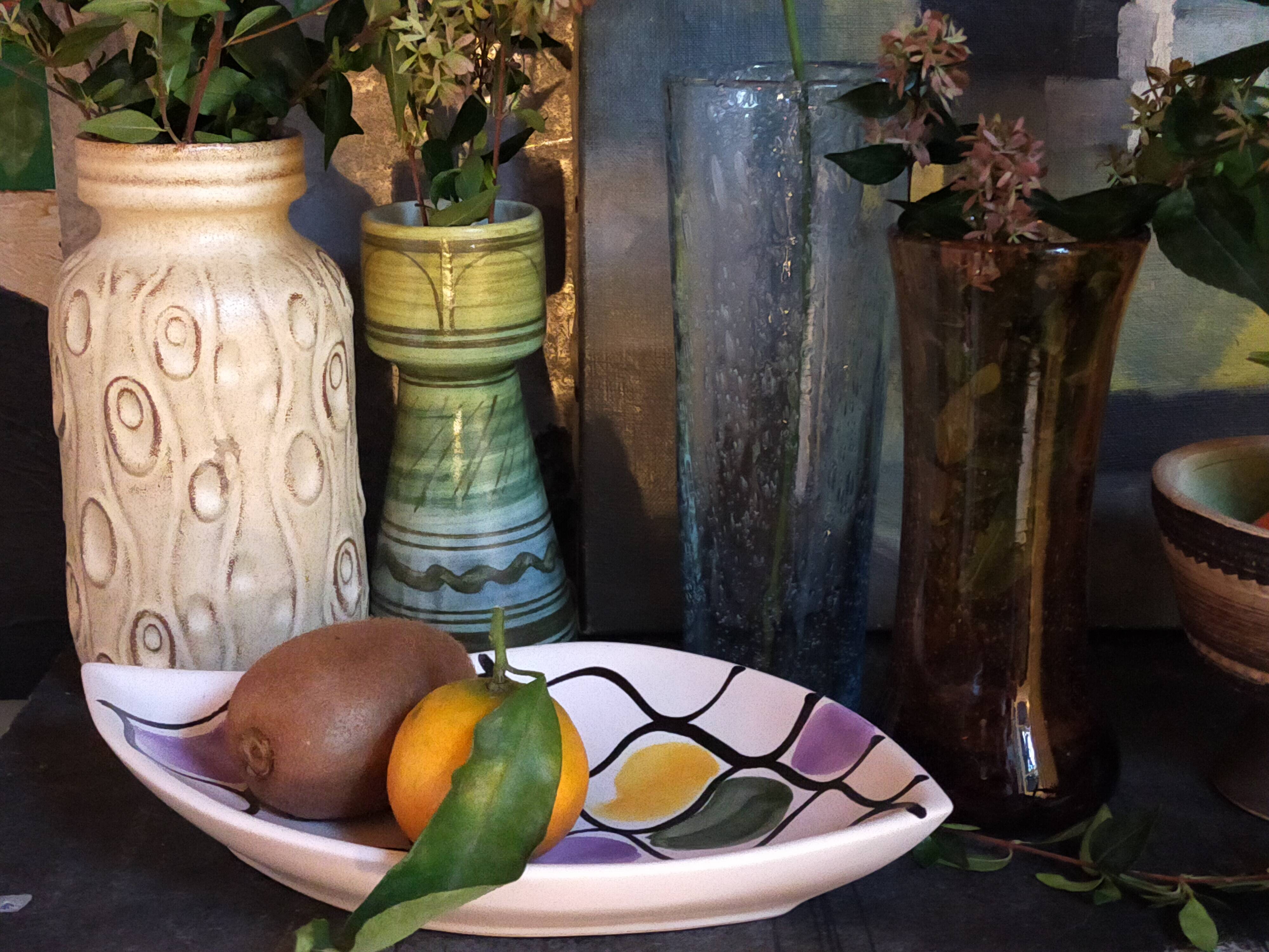 Three vintage free-form ceramic ravine dishes from the 1950s