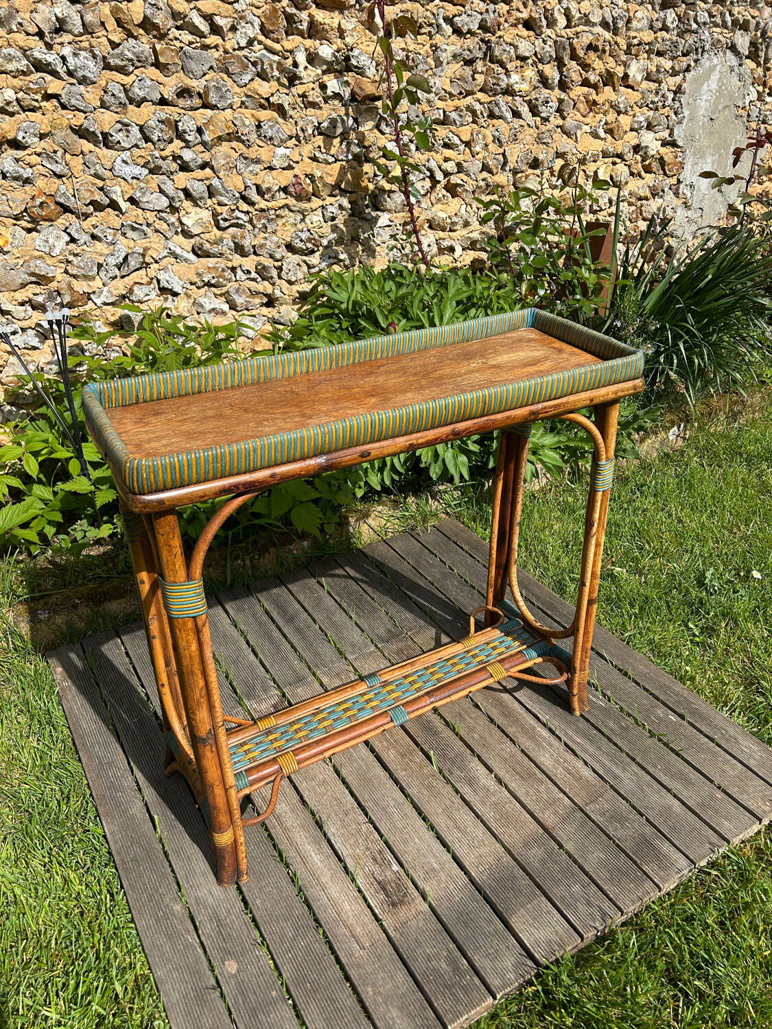 Vintage 1950s rattan console