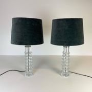Pair of mid-century crystal lamps by Carl Fagerlund for Orrefors Sweden, 1970s.