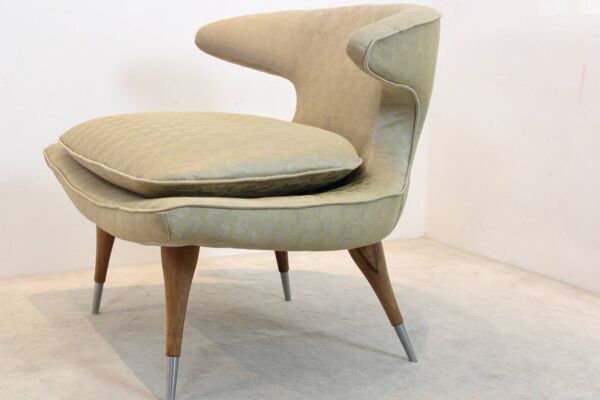 Fauteuil « Horn Chair » de Karpen of California en tissu doré et noyer