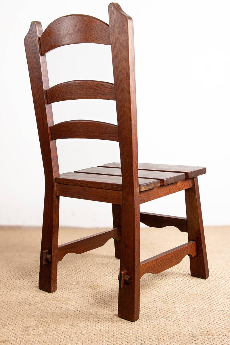 Set of 6 large Brutalist chairs in solid oak from the 1950s.