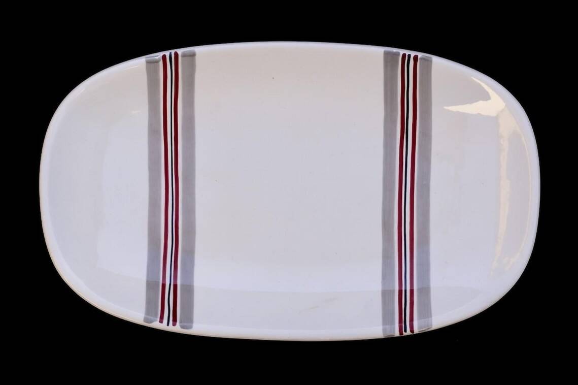 Large Vintage Gien France Plate – "Naples" Model – White Earthenware with Stripes