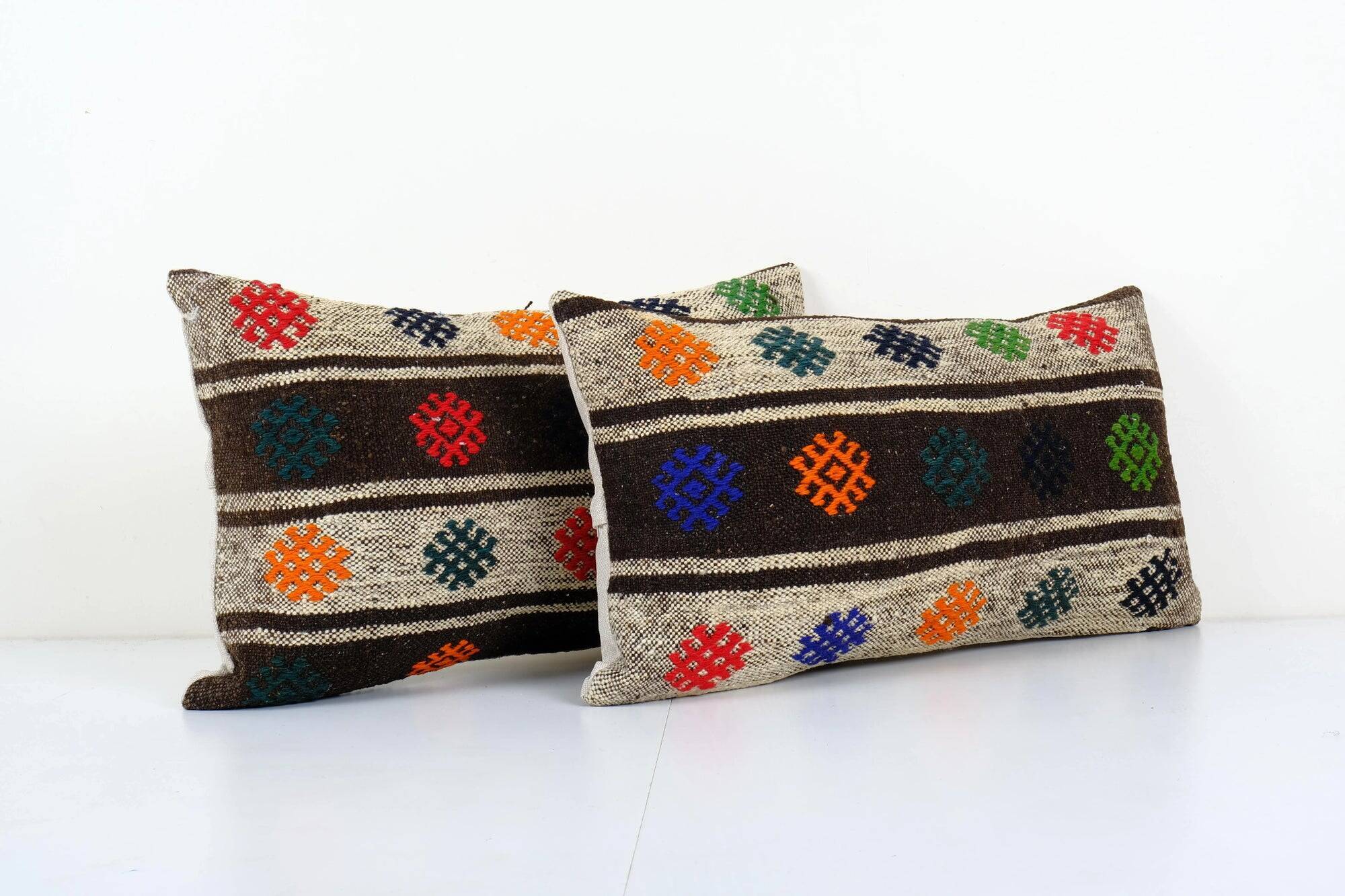 Set of 2 vintage kilim cushion covers 30x61 cm