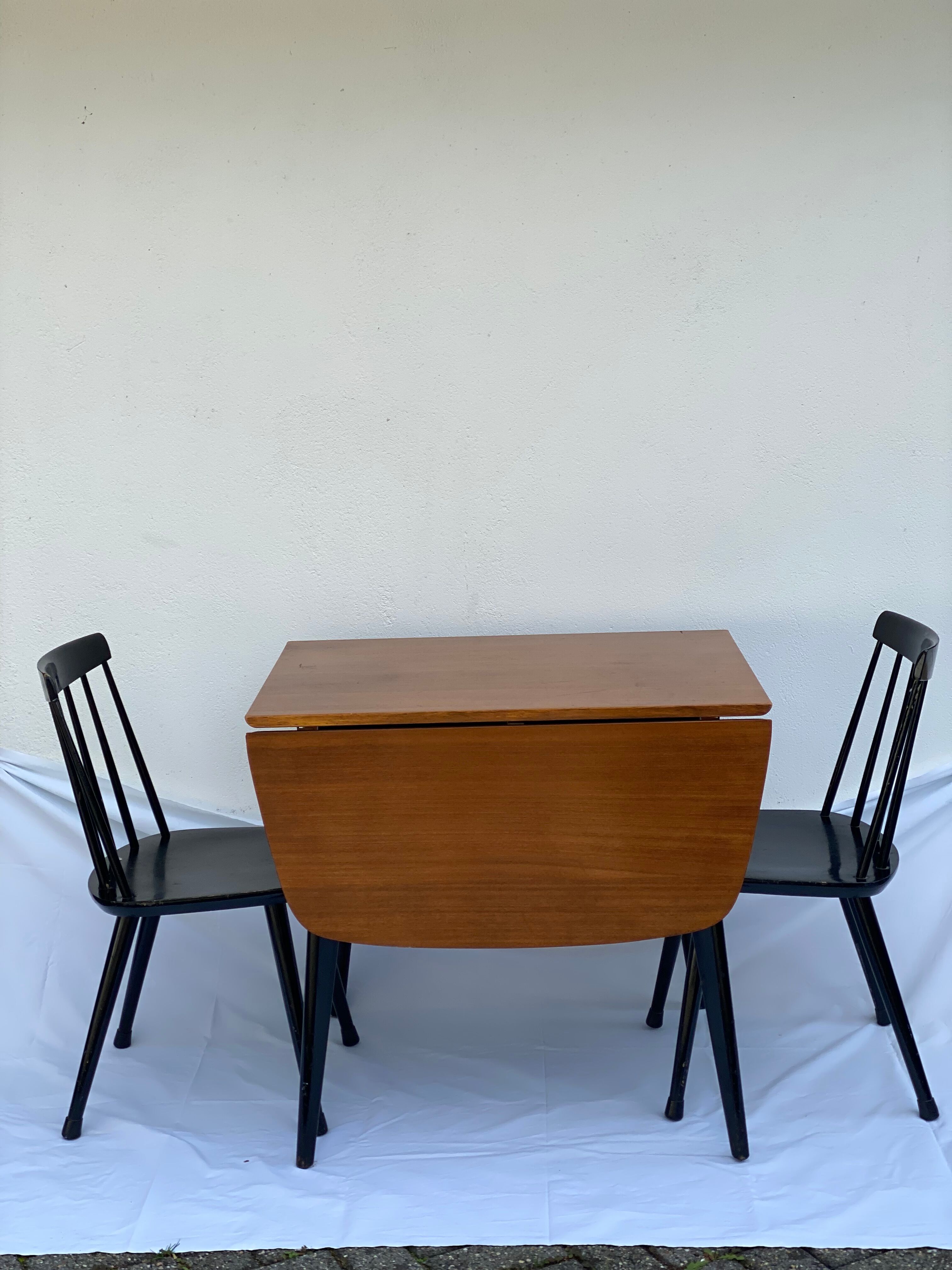 Teak Drop Leaf Dining and 2 Danish Spindle Back Chairs