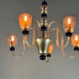 Venetian chandelier in gold and dark blue Murano glass, 5 light arms, circa 1960