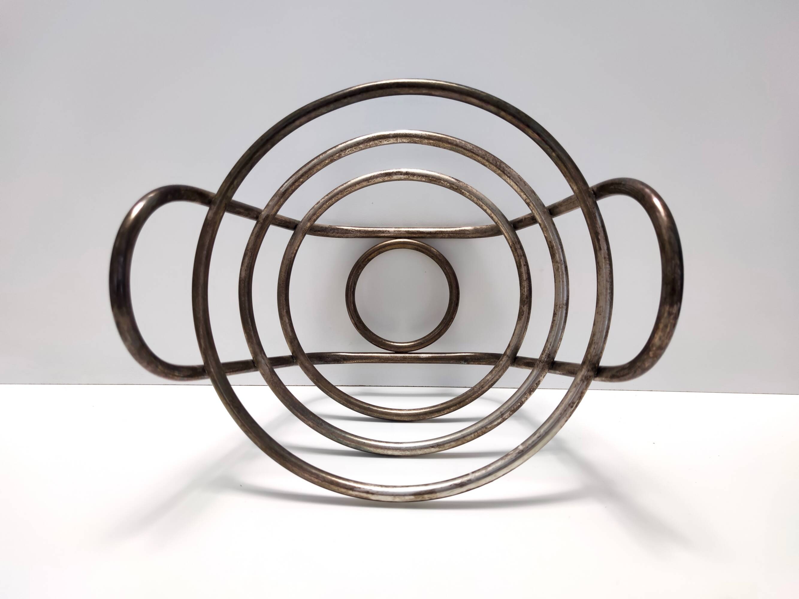 Postmodern Sheffield Plated Metal Fruit Basket by Lino Sabattini, Marked, Italy