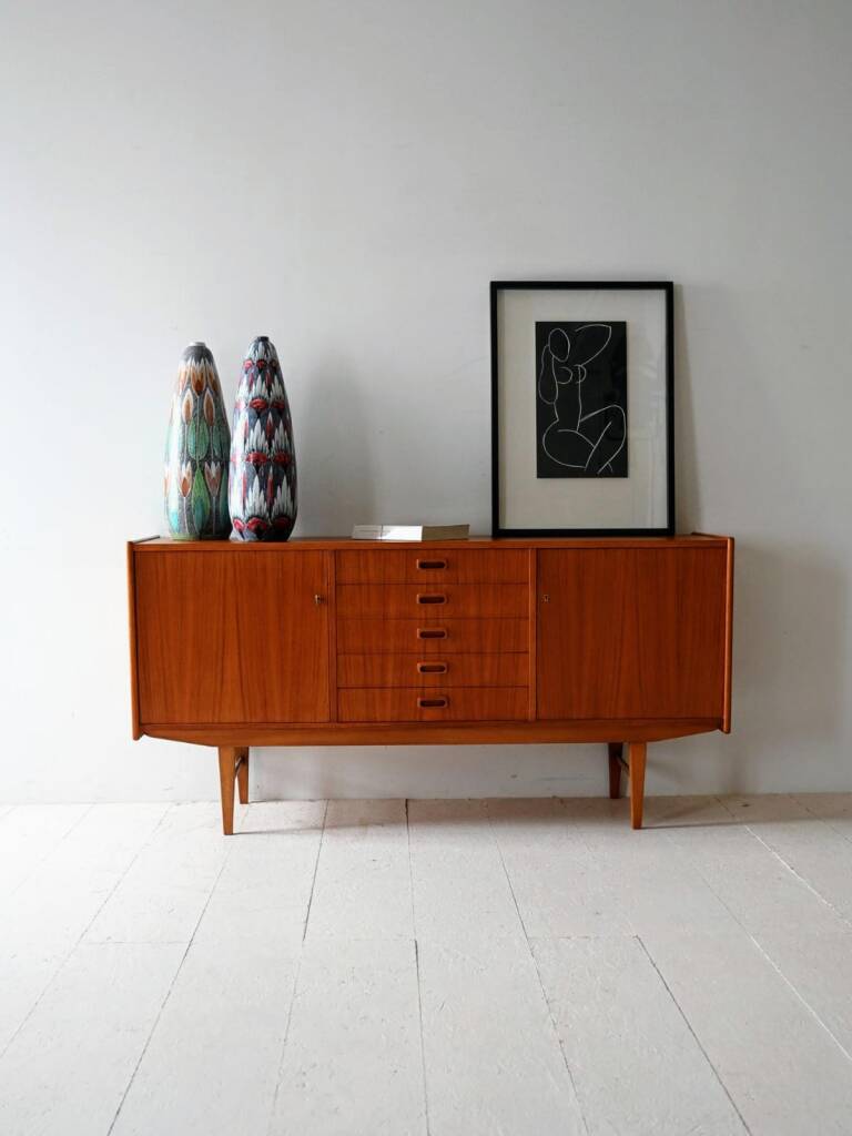 Danish sideboard in teak with central drawers. Denmark, late 1950s