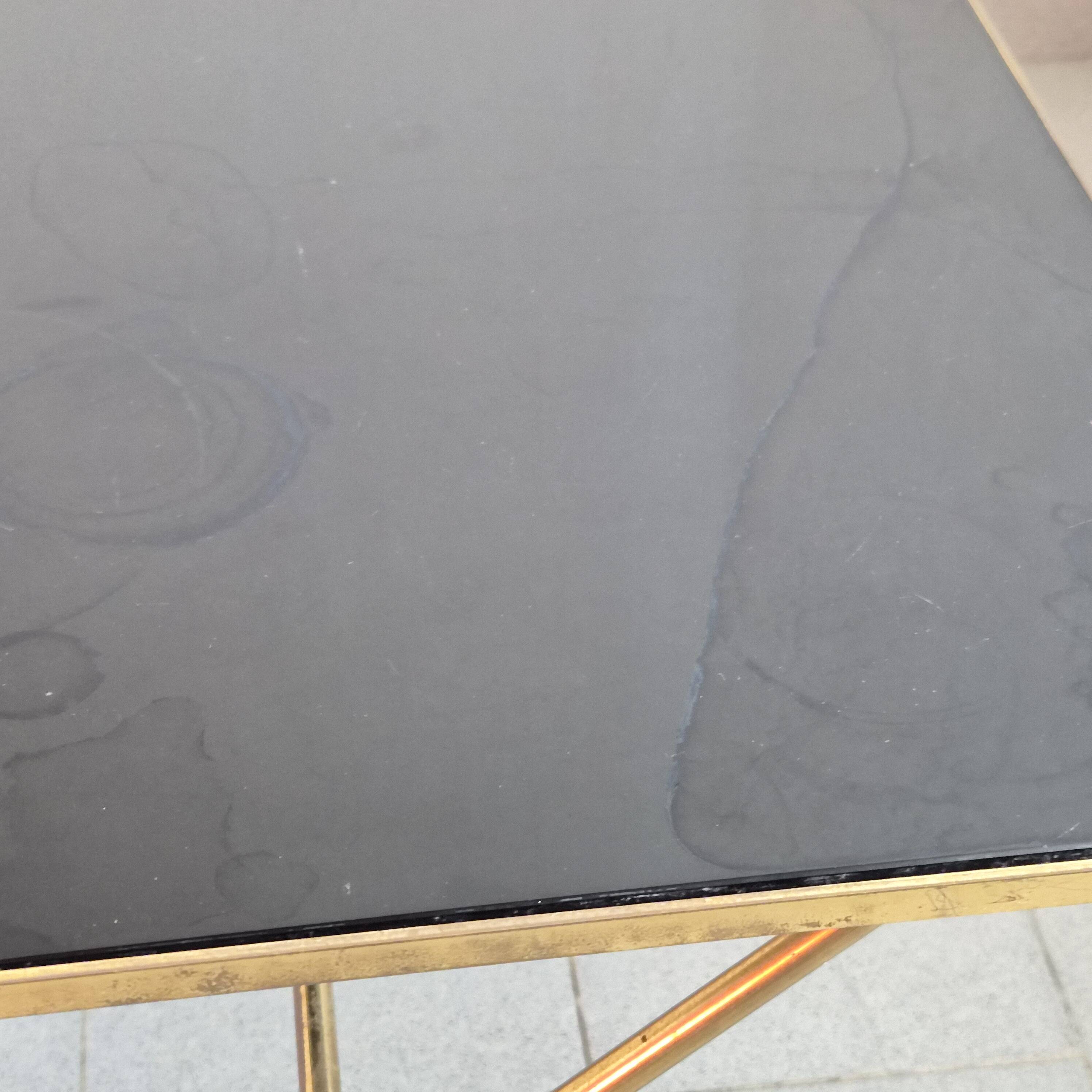 Vintage 1970 coffee table in bronze & glass with goat's foot legs 70s chic