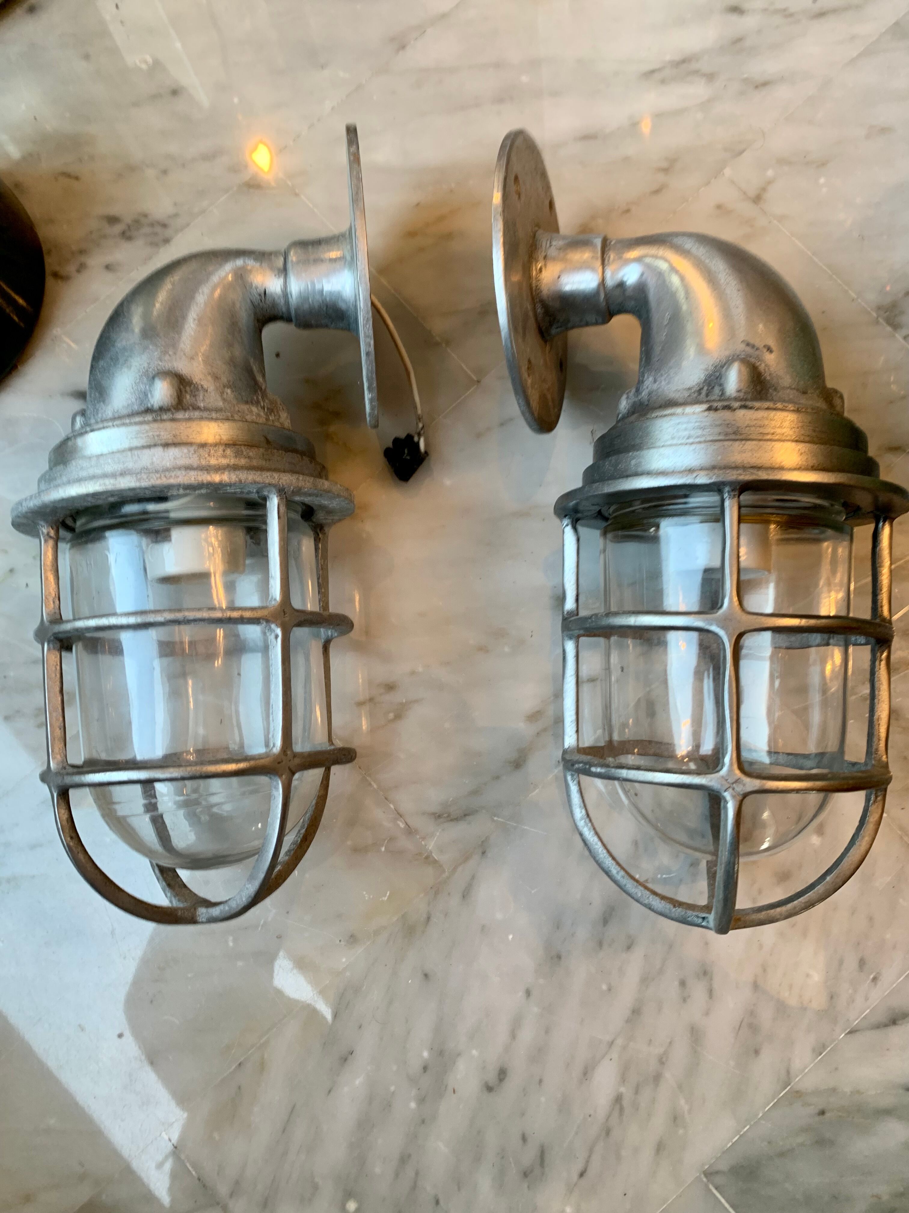 Pair of industrial marine wall lamps