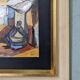 Mid-century modern "market square" swedish vintage figurative oil painting by brita hansson, framed