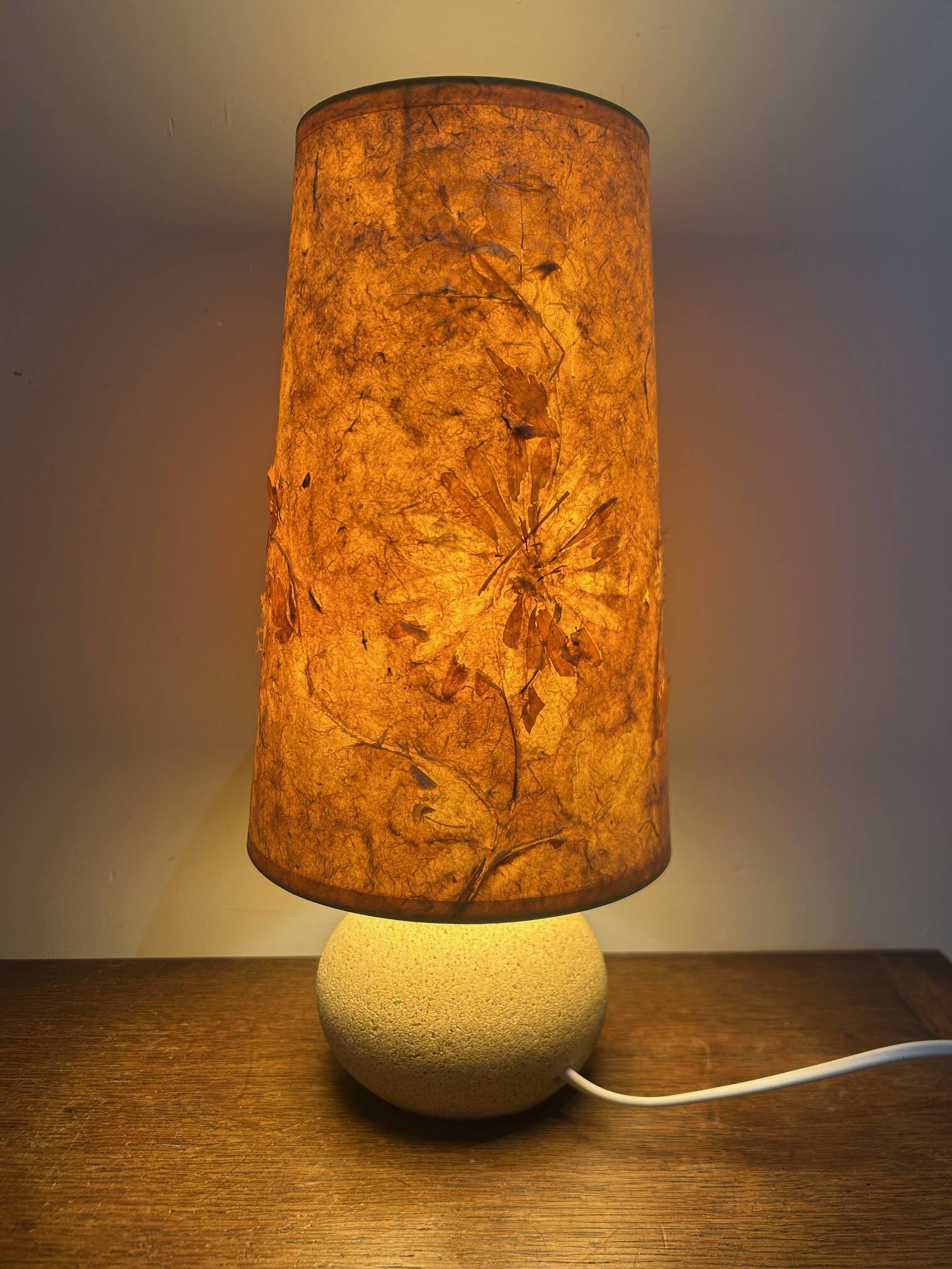 stone lamp with its lampshade in dried flowers 1970
