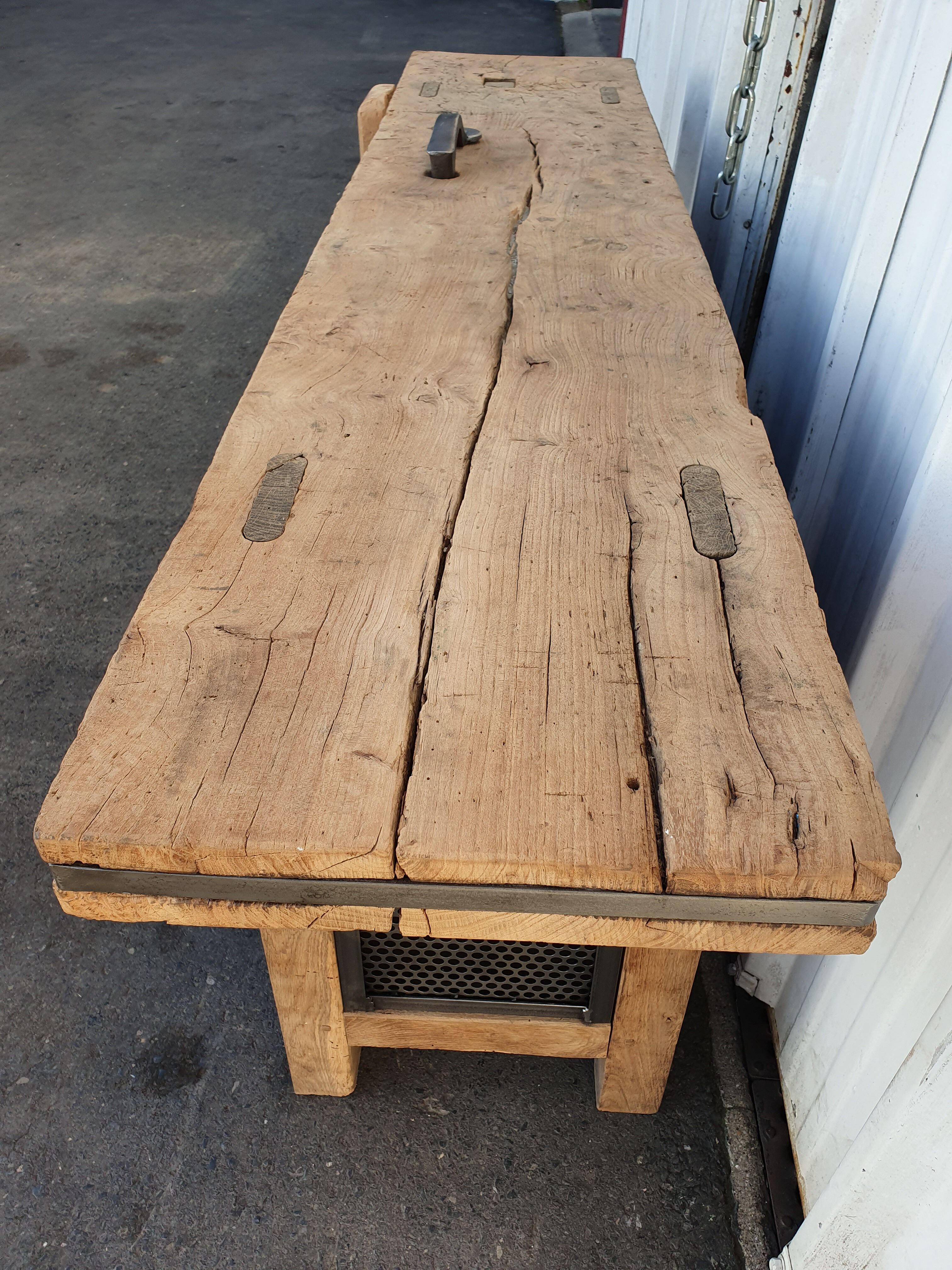 Large industrial workbench elm and metal 2 doors 4 drawers