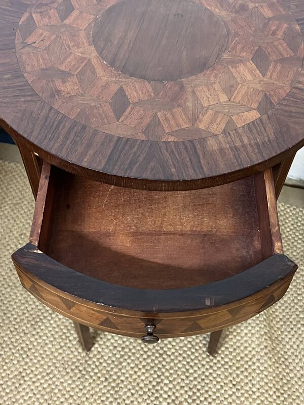 Guéridon / Selette ronde en marqueterie de bois
