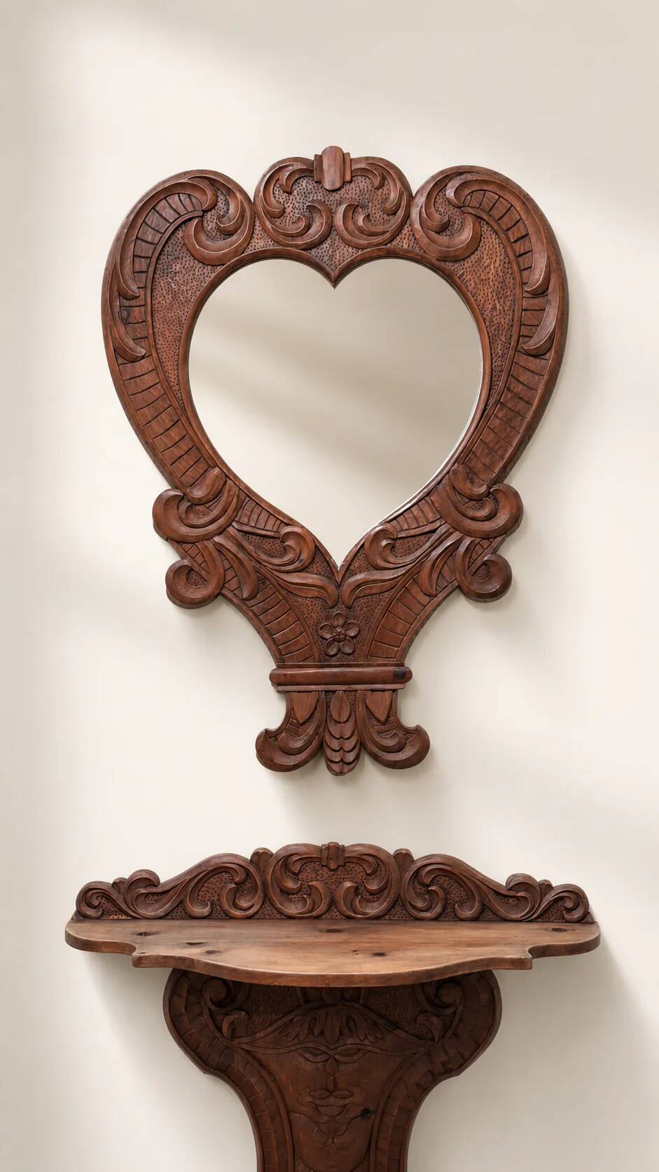 Hand-Carved Mirror & Console Set, Italy 1930’s