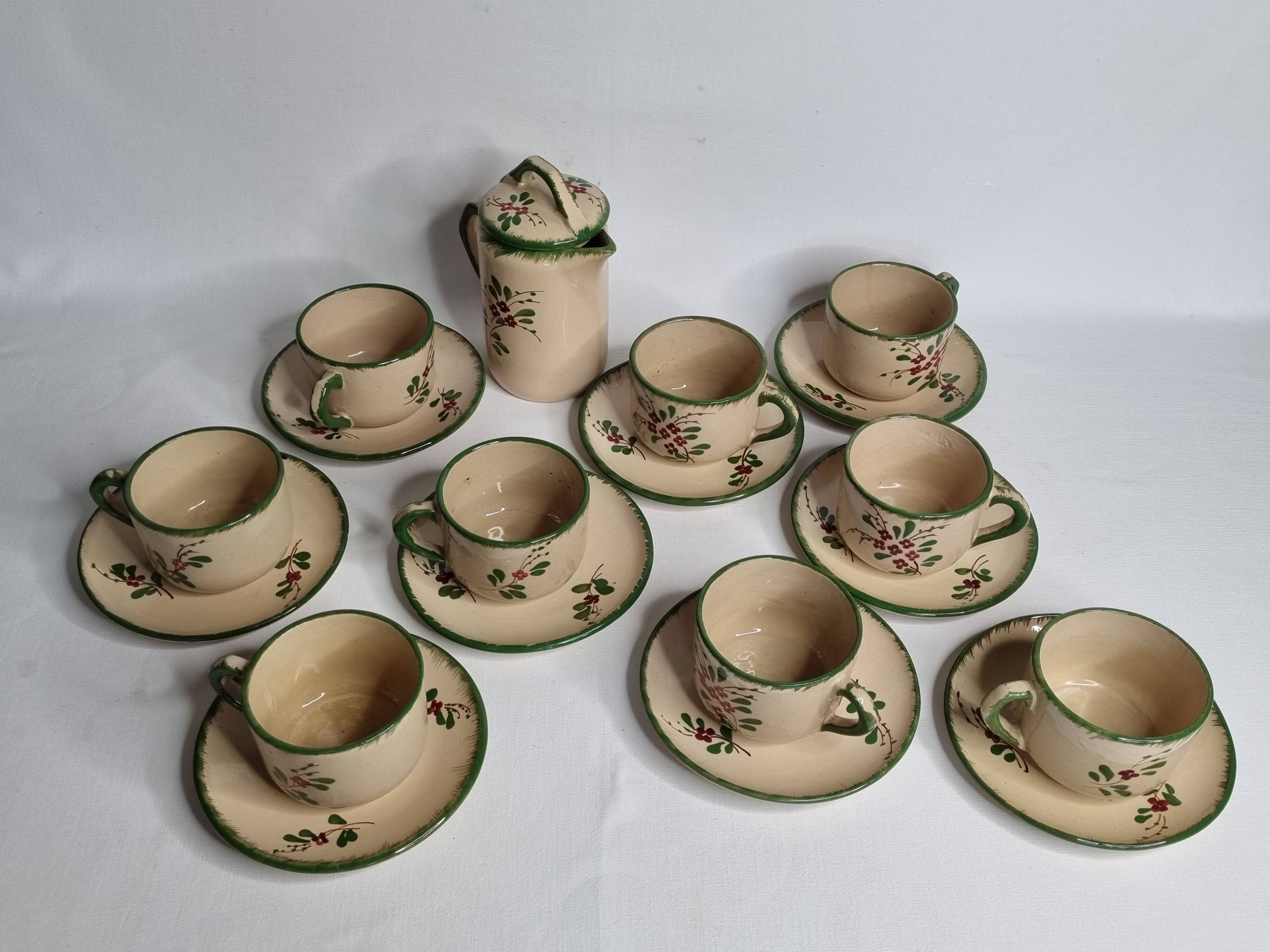 Enamelled earthenware coffee service, Jemappes, Belgium, 9 cups
