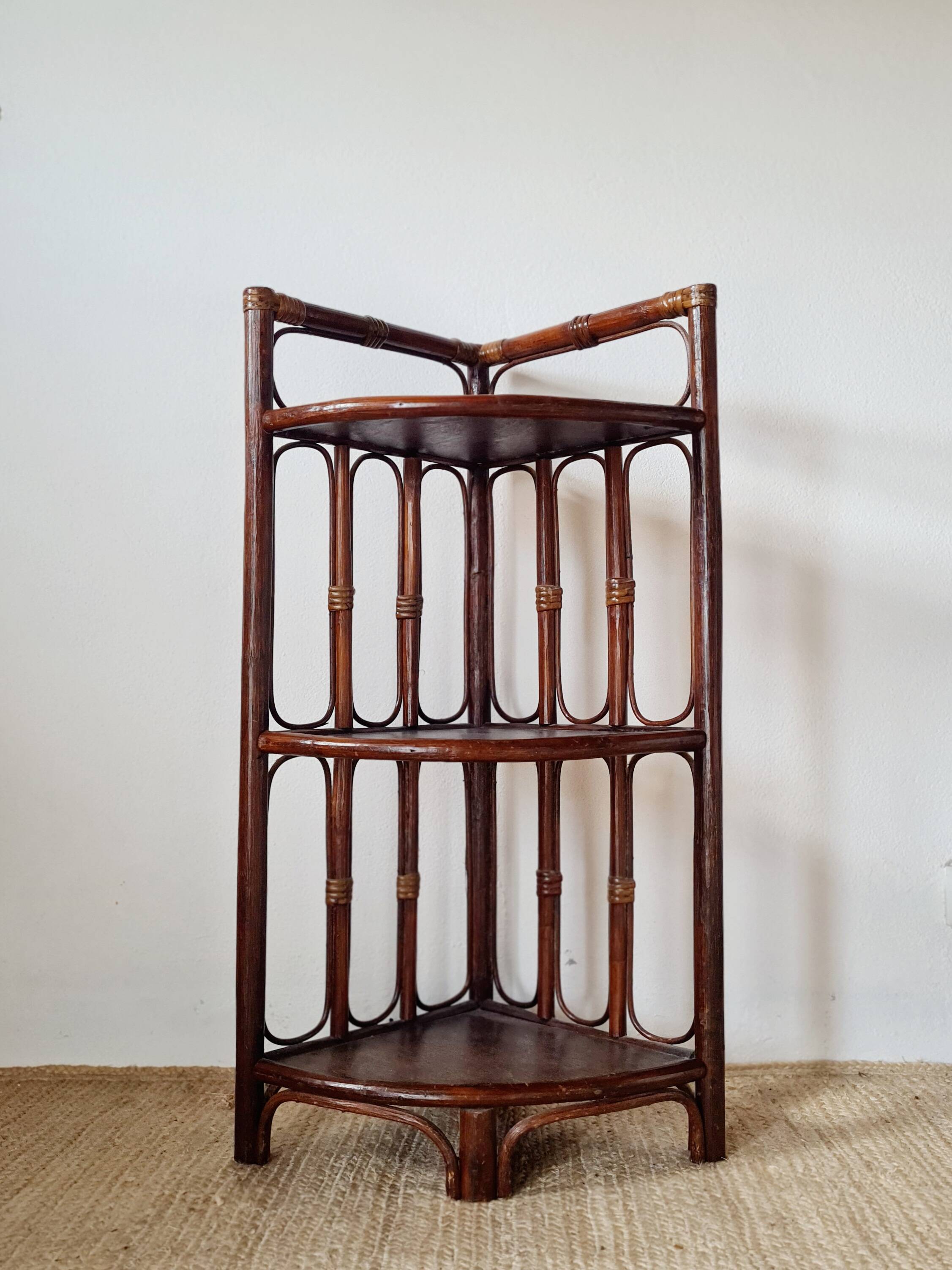 Vintage rattan corner shelf