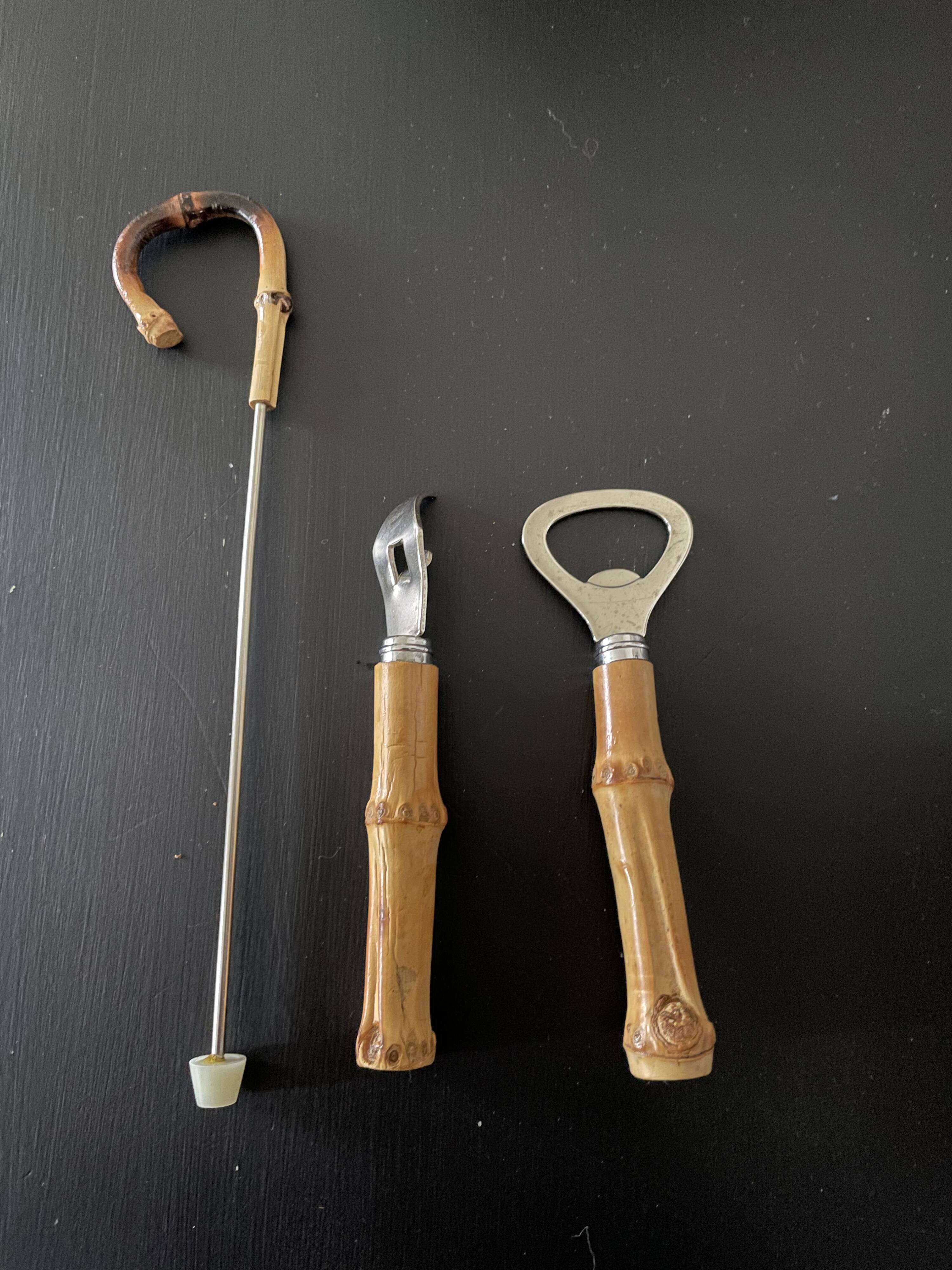 Bamboo handle bottle opener serving cutlery