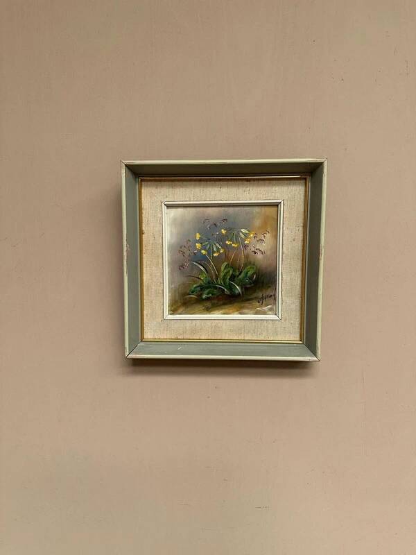 Mid-century oil on panel 'Flowers' by G. Sigrand, vintage & framed 24 × 24 cm