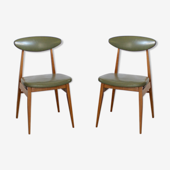 Vintage beech and olive green skai chairs
