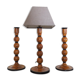 Set composed of a table lamp and two Roche Bobois candle holders, 70s