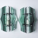 Paire d'appliques veca, verre murano vert, italie 1970