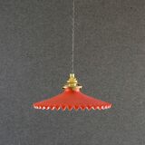 Pendant light in old glass painted red and white. New socket and cable.