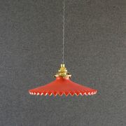 Suspension en verre ancien peint rouge  et blanc. douille et cable neuf