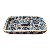 Vintage handmade blue ceramic ashtray with deer and flower ornament from Rodos Ceramics.