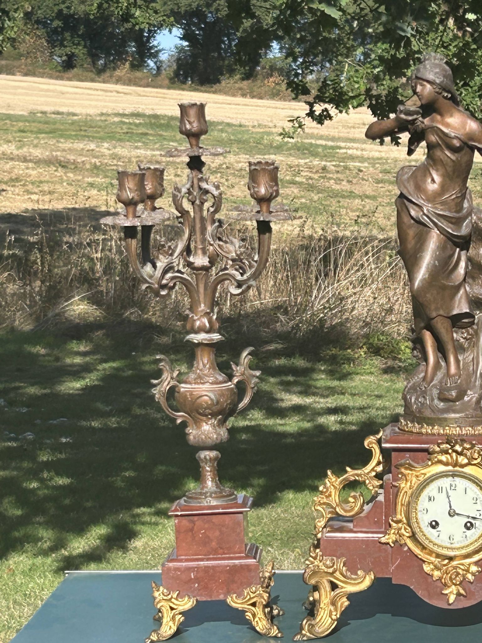 Napoleon III fireplace garniture in marble & regulus signed Auguste Moreau.