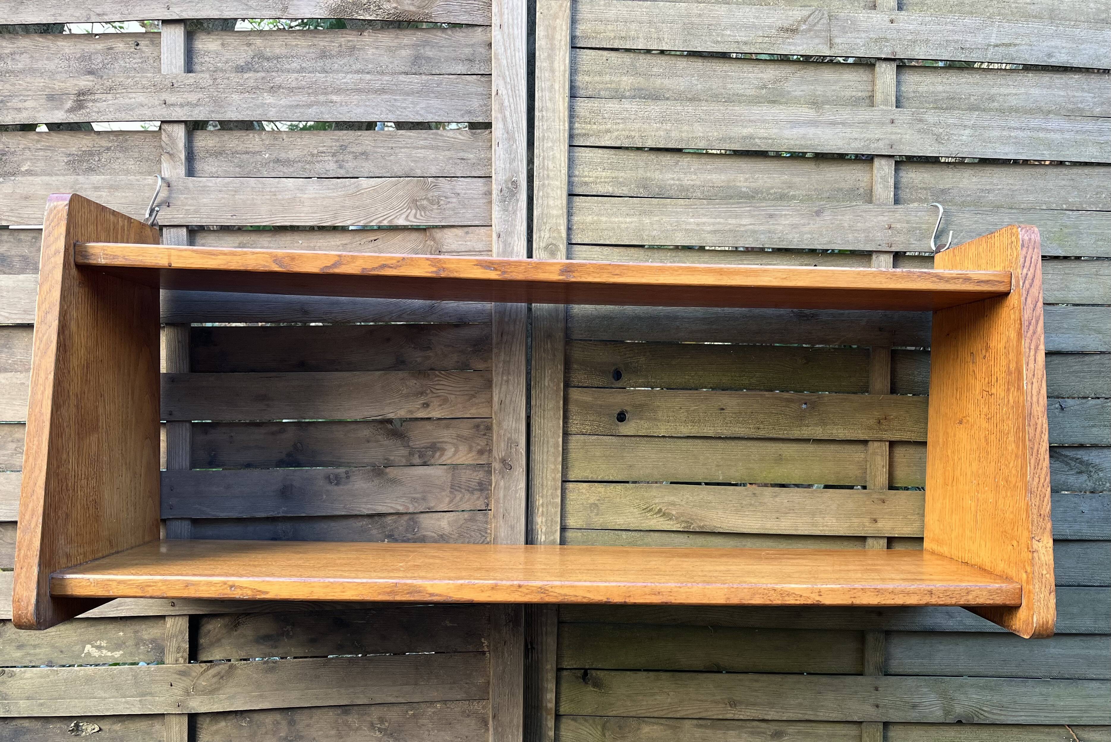 1960s solid oak wall shelf