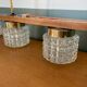 Vintage teak, brass and glass chandelier