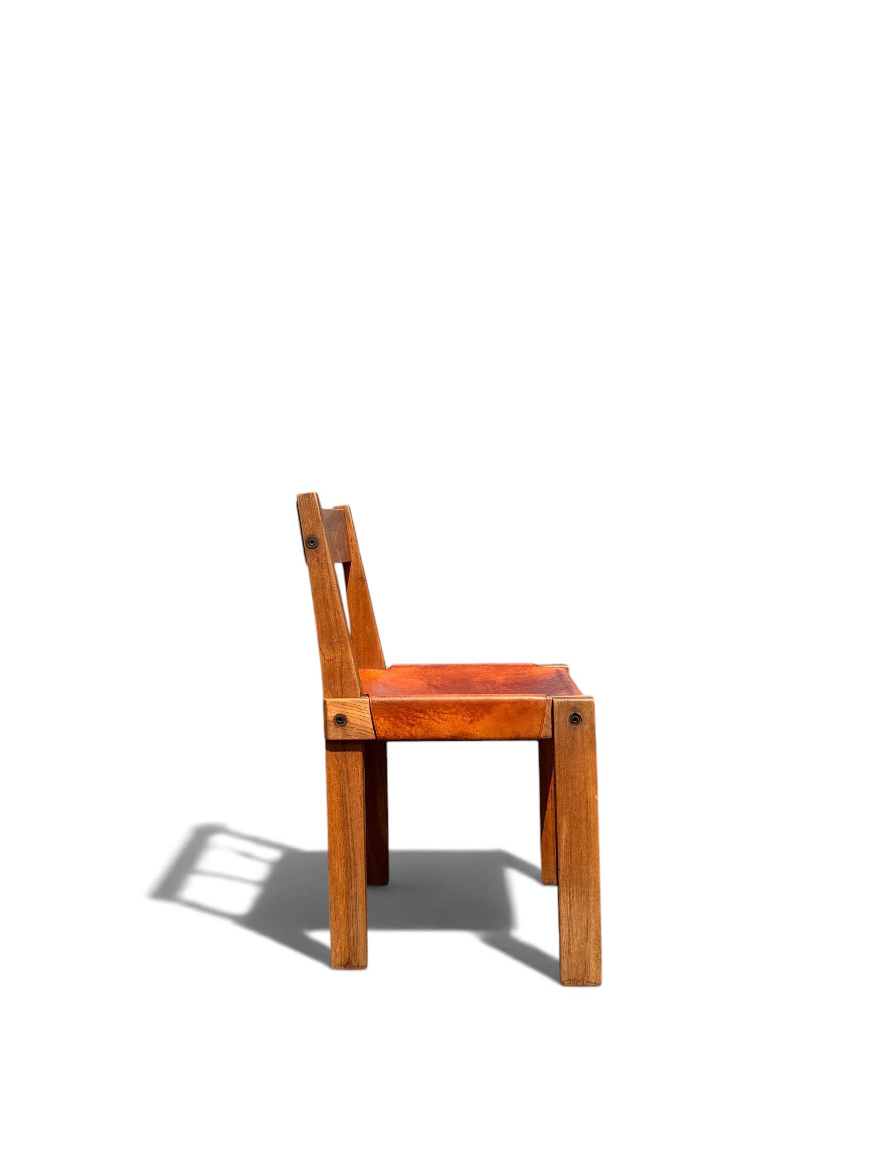Chair S24 Pierre Chapo - Solid Elm & Cognac Leather Brutalist