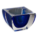 Vintage Sommerso glass ashtray in Murano style, square blue shape.
