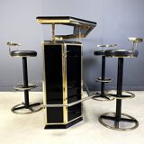 Hollywood regency bar with three stools, 1970s