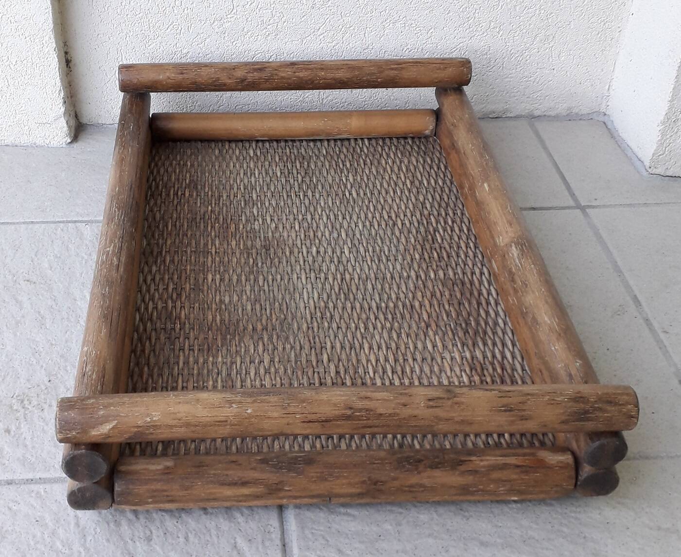 Wood and rattan tray
