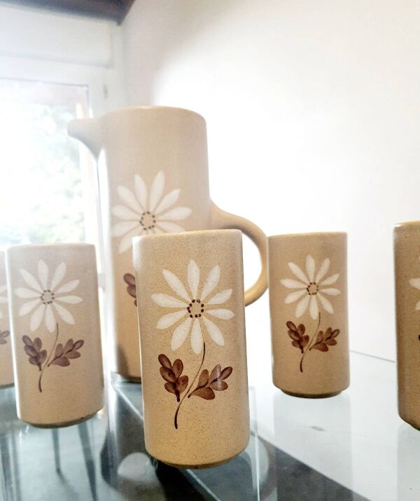 Service à apéritif, service à boissons vintage en grès de Saint-Amand