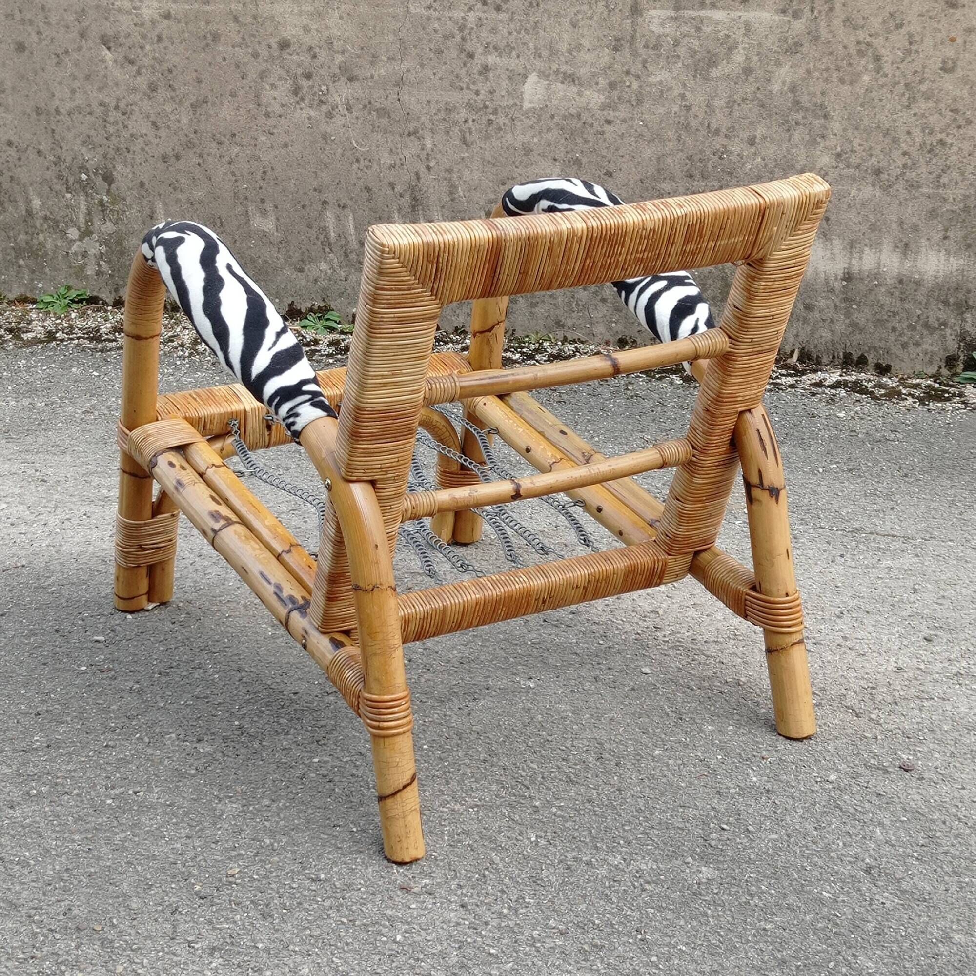 Chair in bamboo rattan and zebra fabric