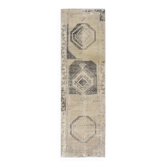 Tapis couloir en laine et coton fait main Oushak turc des années 1970 beige 96x331
