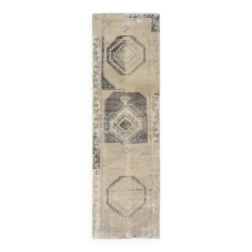 Tapis couloir en laine et coton fait main Oushak turc des années 1970 beige 96x331
