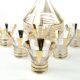 Mid-century modern liqueur set, clear gilded glass, Kamenický Šenov, Czechoslovakia, 1950s