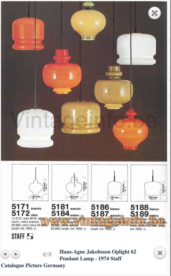 Vintage blown glass pendant light - Design by Hans Agne Jakobsson for Staff
