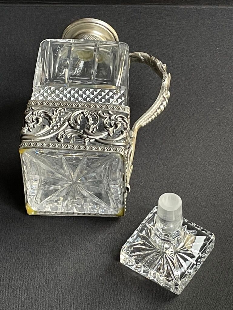 Decanter with handle frame Crystal factory A H (Western Germany)