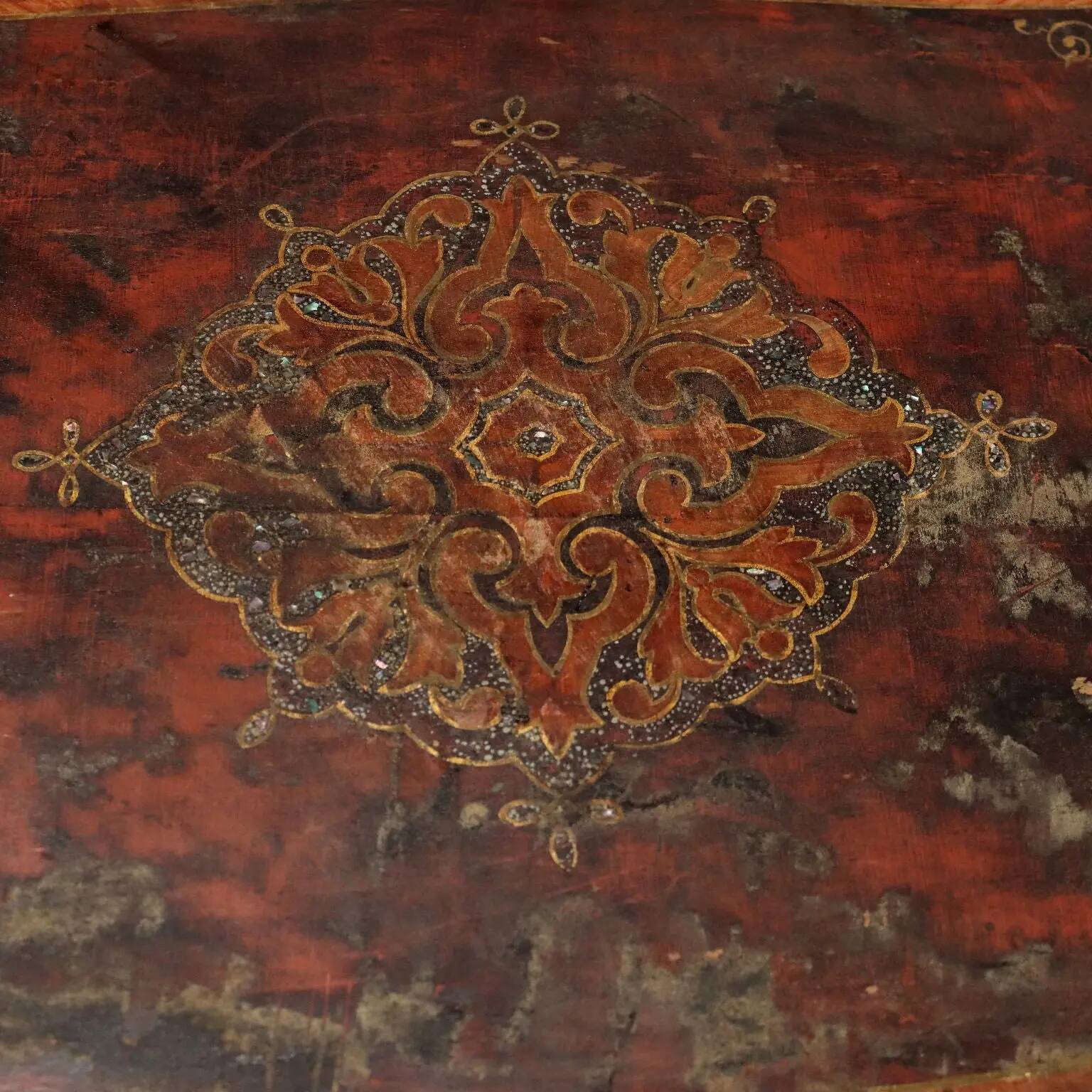 Antique lacquered oak work table, France, 20th century